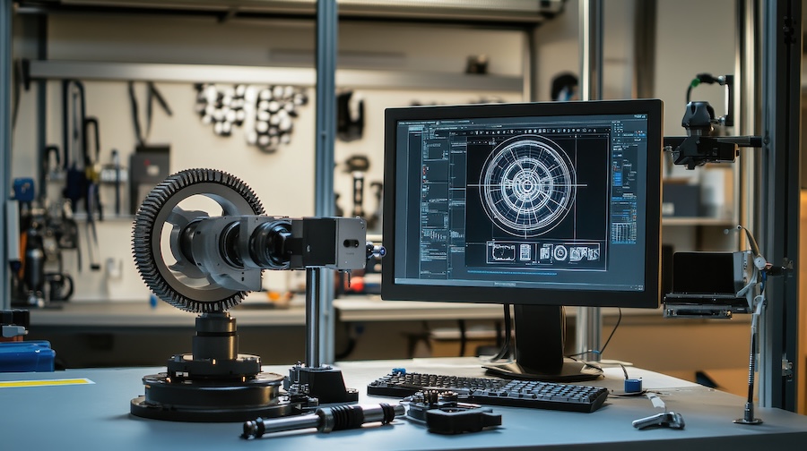 Engineer working on a 3D CAD model of a component in design software