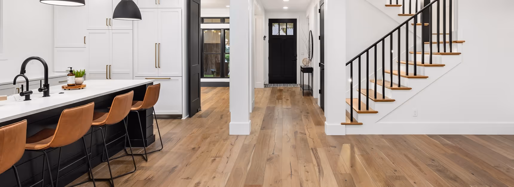 Natural hardwood flooring in modern home by James River Flooring Richmond VA metro area installers