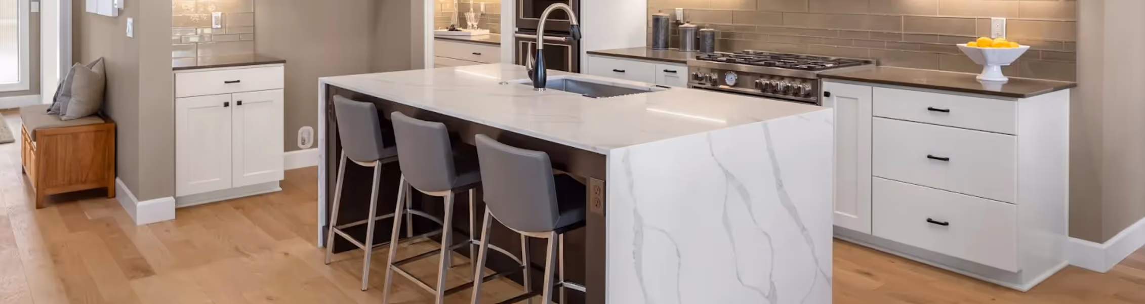 Professional kitchen hardwood installation in natural wood showcasing elegant setting for Reedy Church District homeowners