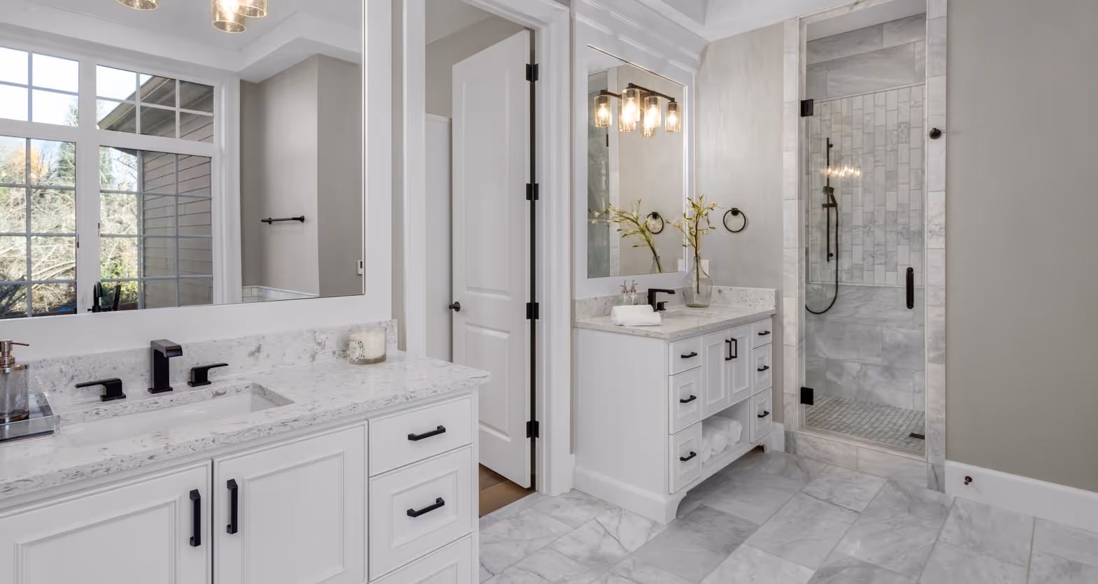 Richmond bathroom with waterproof tile flooring and luxury vinyl plank showing proper moisture-resistant flooring choices