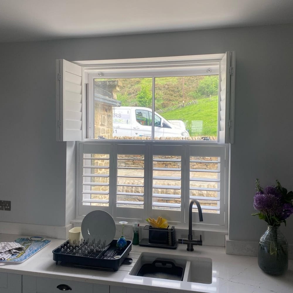 bespoke white tier on tier shutters in kitchen