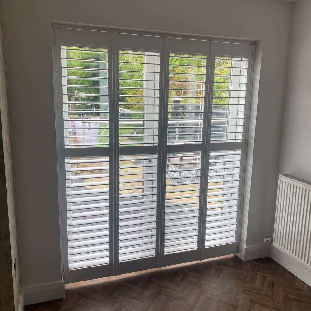 white patio door full height shutters