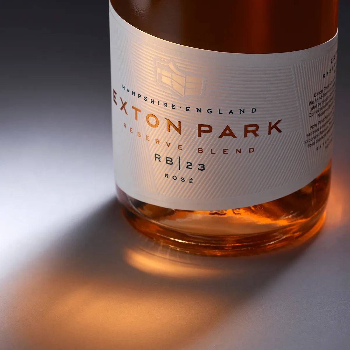 A close-up of a bottle of Exton Park wine.