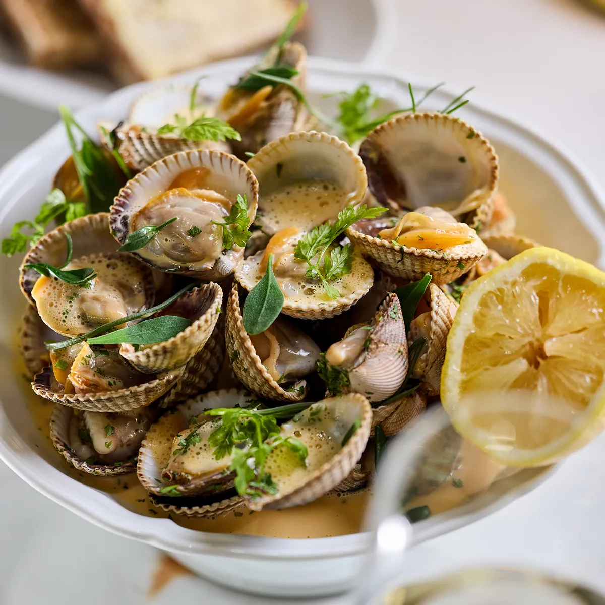 A close-up of a bowl of mussels.