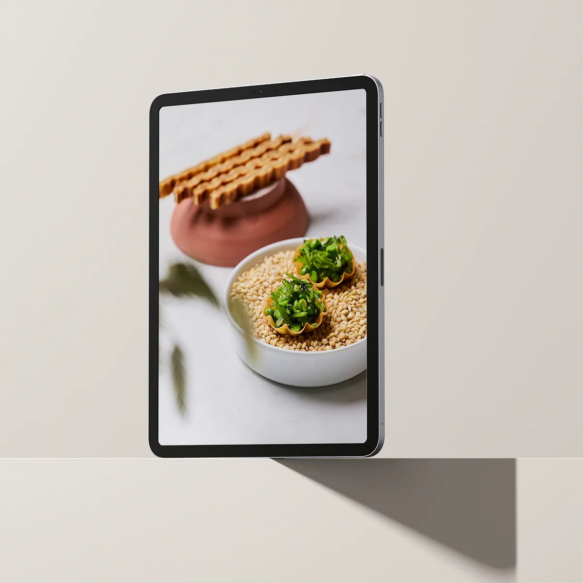 An image of some high-end food showcased on a tablet.