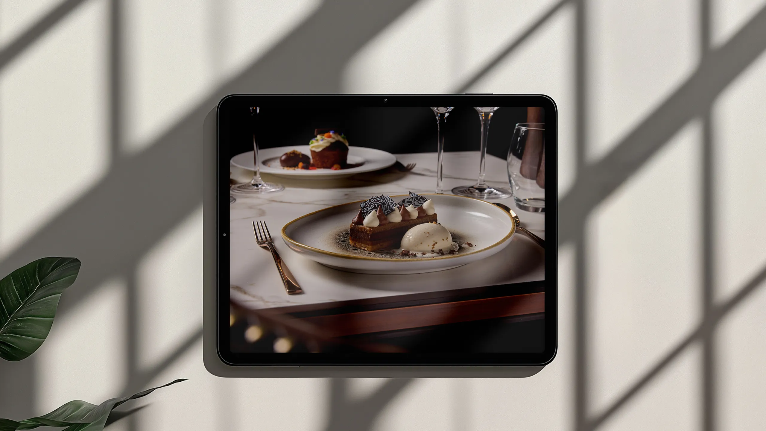 2 plates of food highlighted on a screen.