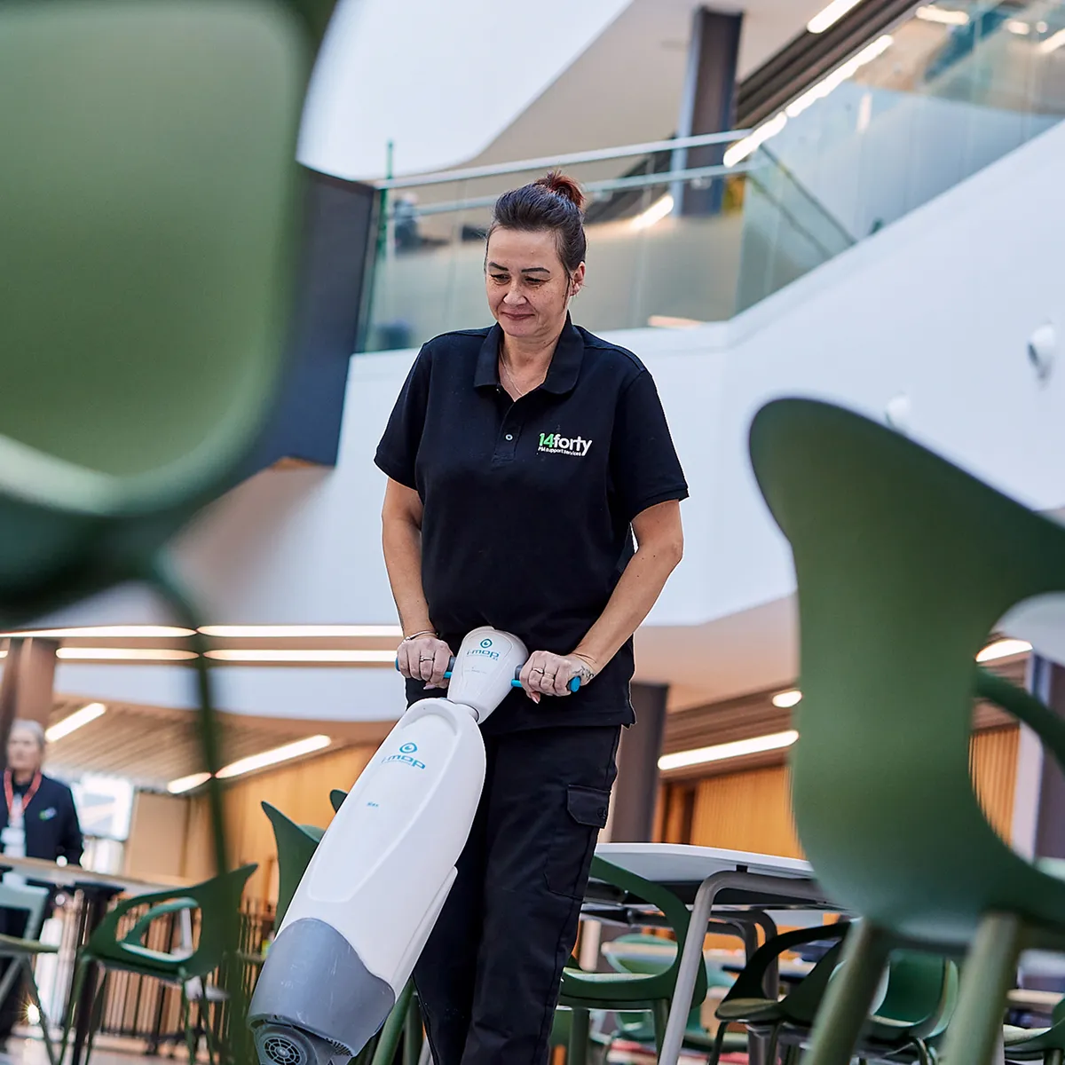 A member of a cleaning crew working.