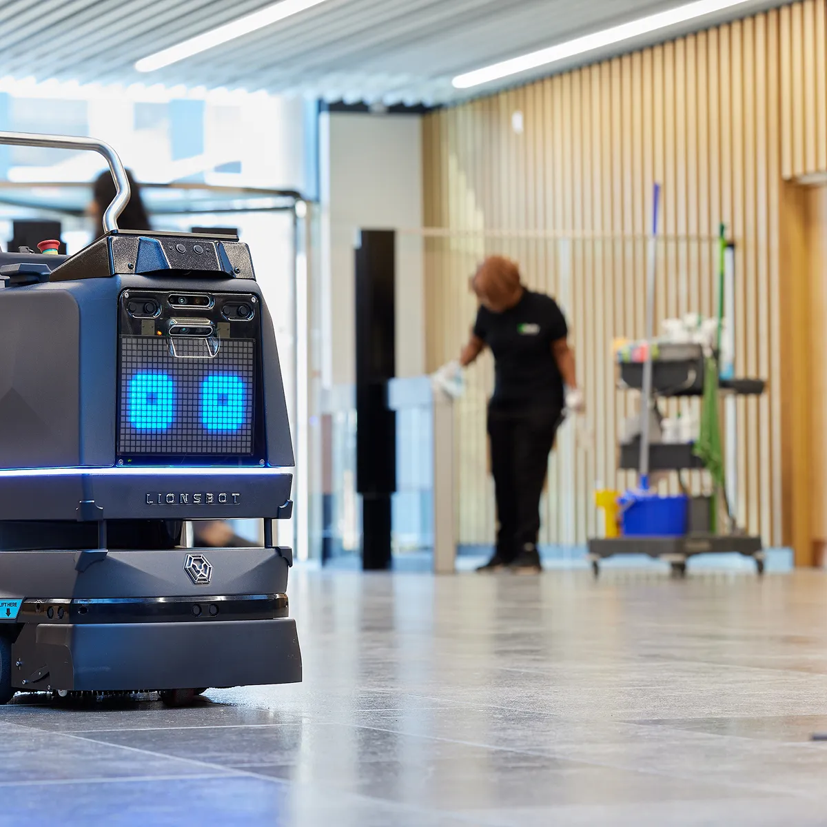 A member of a cleaning crew working.