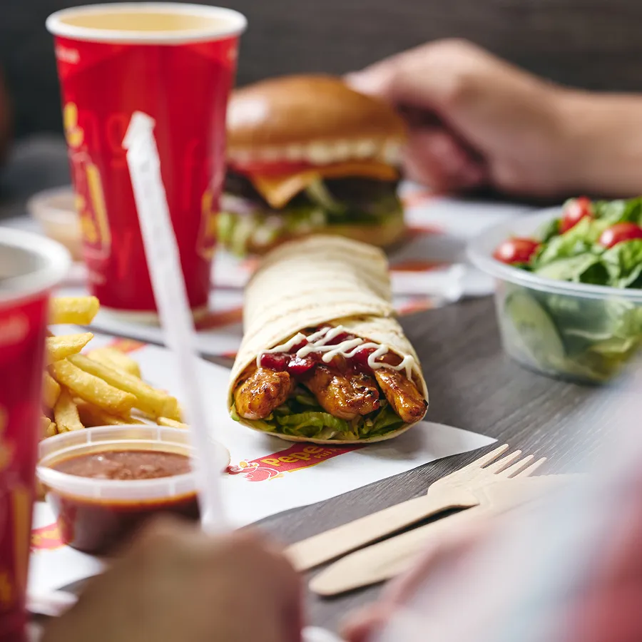 A table of delicious food from Pepe's piri piri chicken