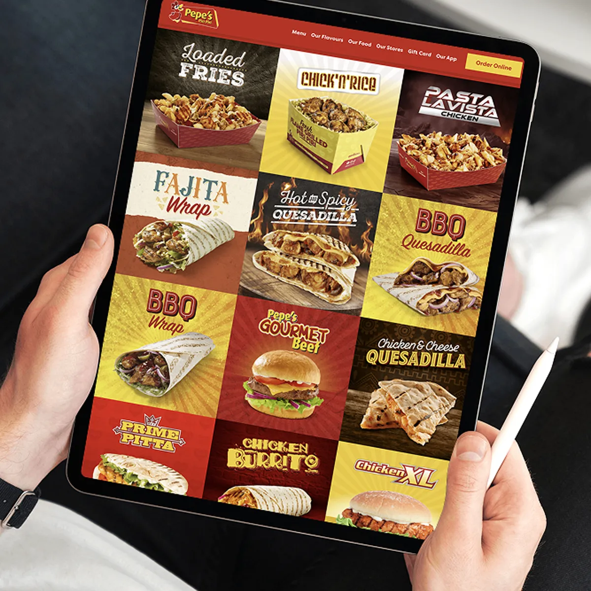 A tablet showing the Pepe's menu.
