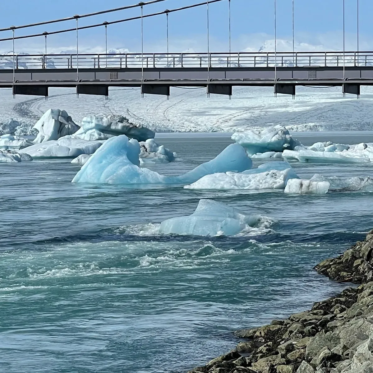 A frozen river under a bridge from a location shoot.