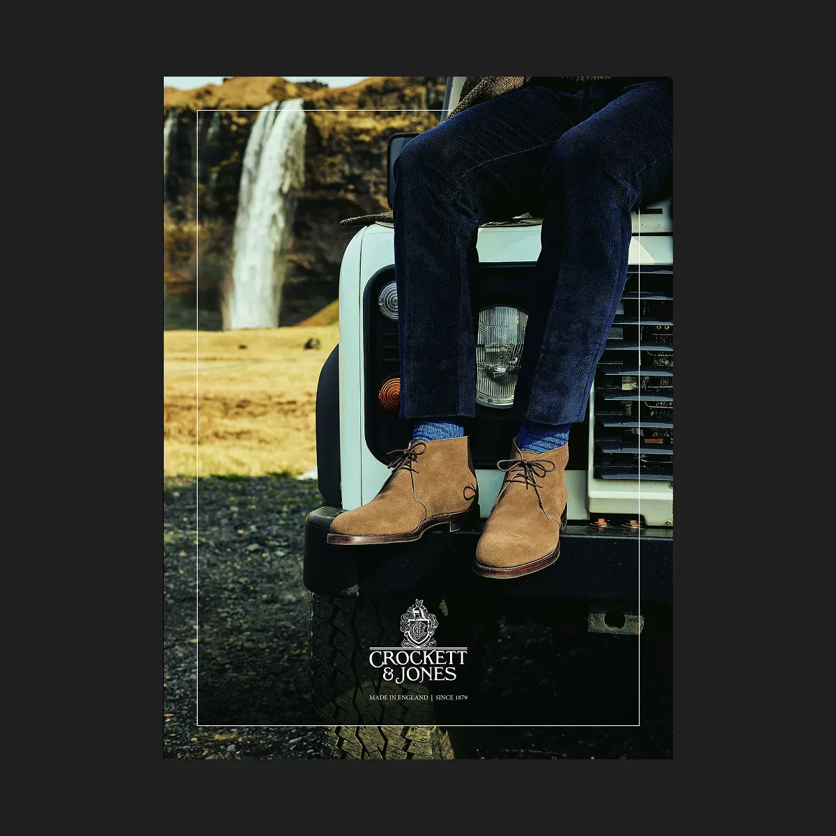 A close-up of a pair of premium shoes from a Crocket and Jones location photoshoot.