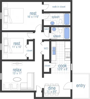 2 Bed 2Bath layout