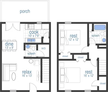 2 Bed 1.5Bath Townhouse layout