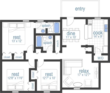 3 Bed 2Bath layout