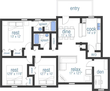 3 Bed 2Bath Den layout
