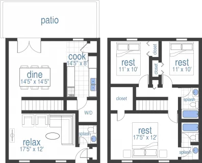 3 Bed 2.5Bath Townhouse layout