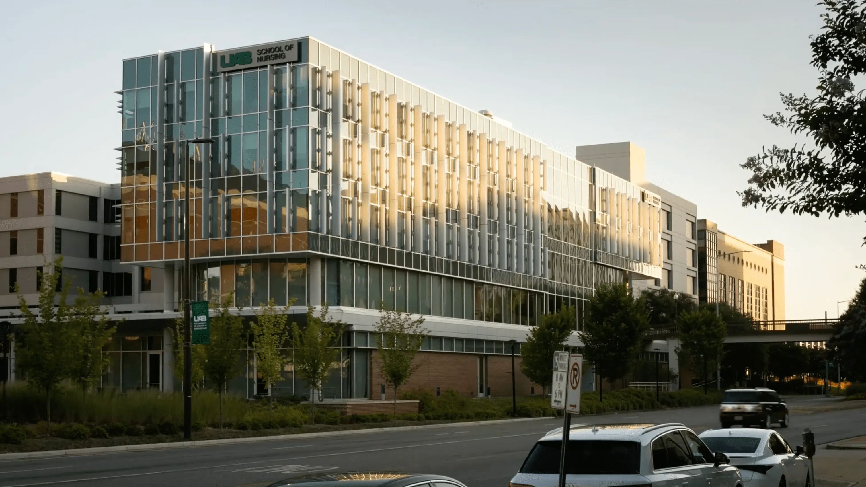UAB School of Nursing, 72,000 SF educational facility capturing transparency and light. Architectural photography by Omar Mohammad Studio.