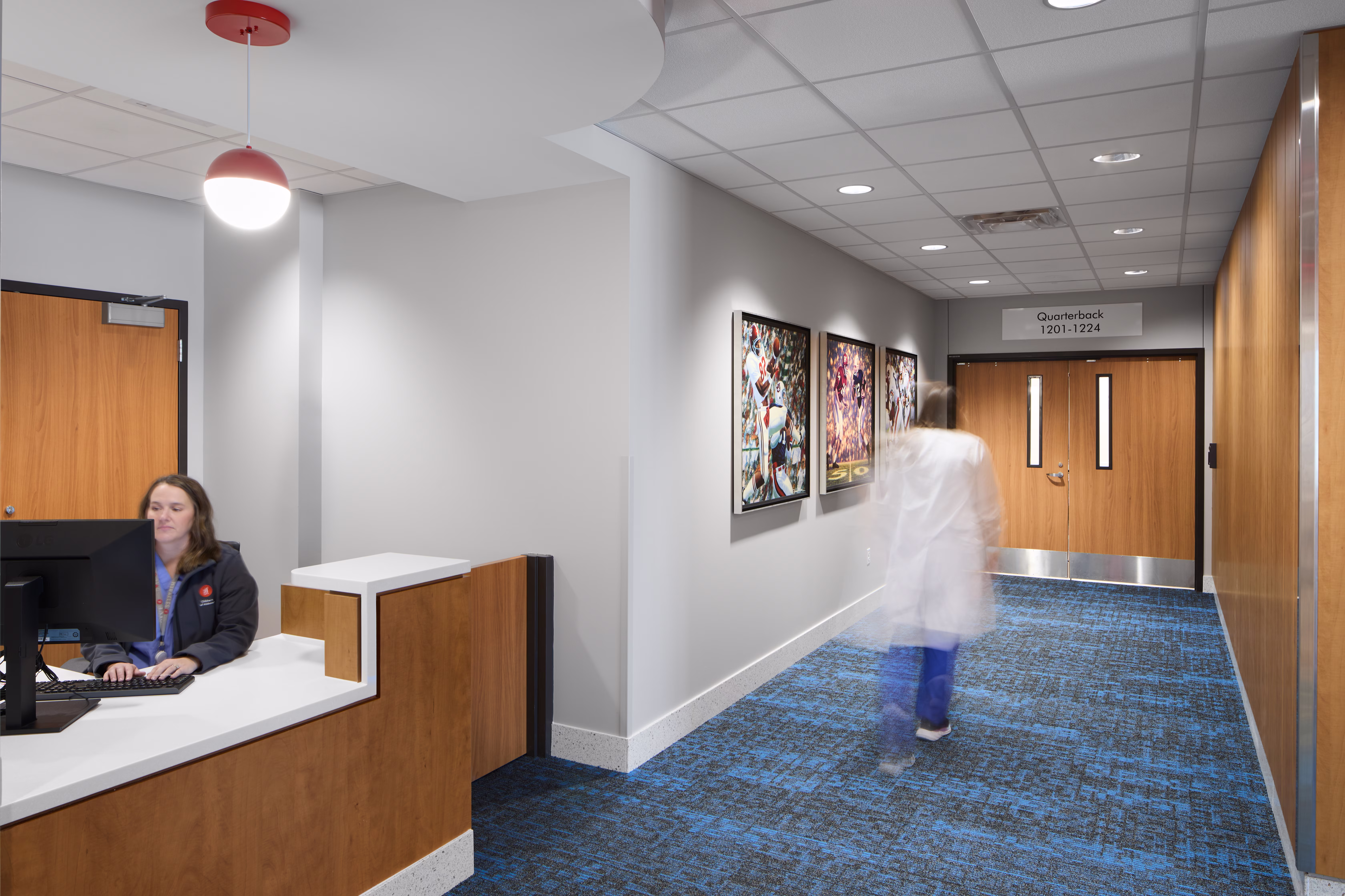 12th floor renovation at Children's Hospital — healthcare architectural photography by Omar Mohammad Studio. Designed by Poole and Co architects, funded by the Quarterback Club.