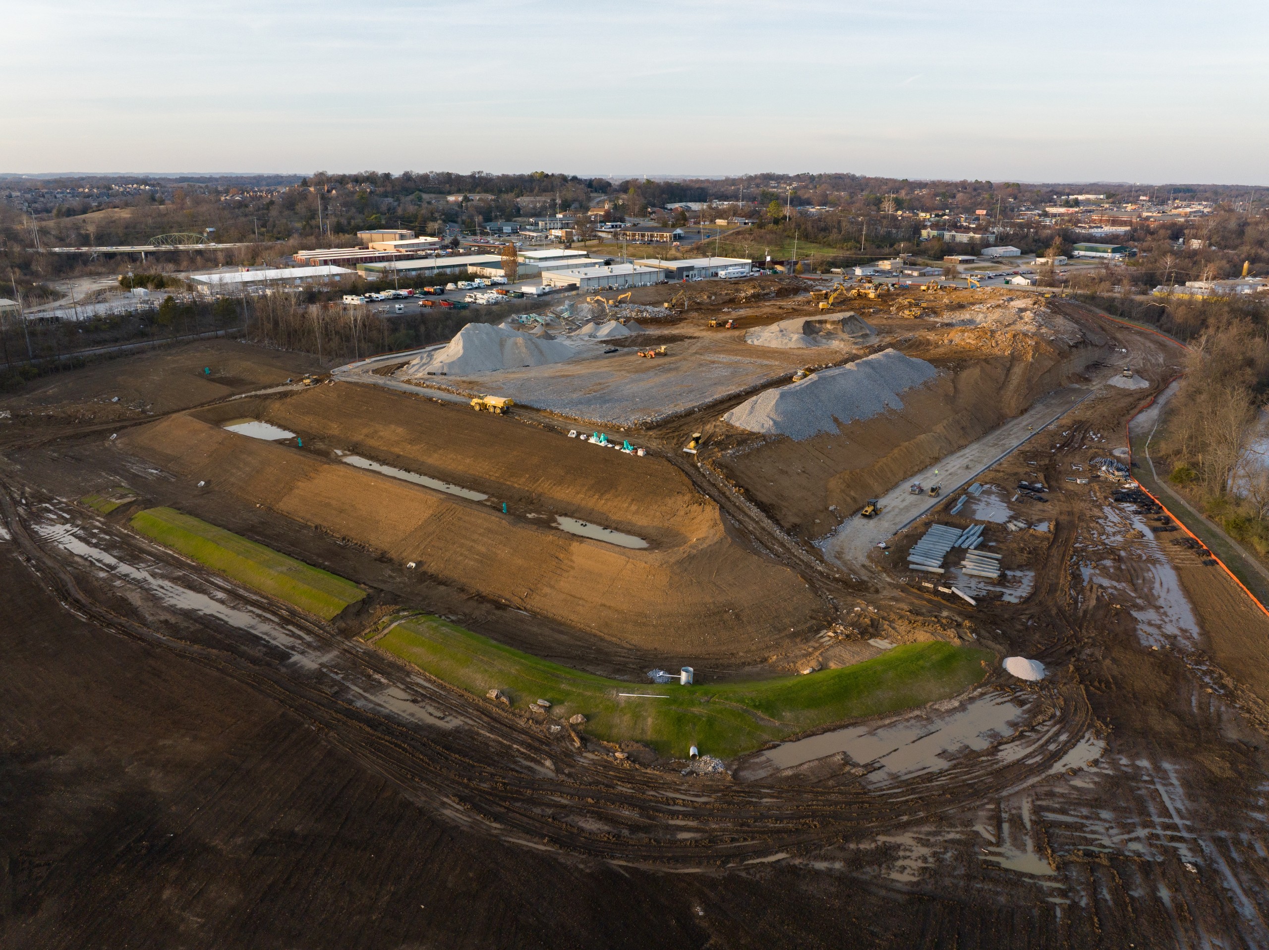 Aerial view of the graded building pad on Project Hermitage, construction photography by Omar Mohammad Studio