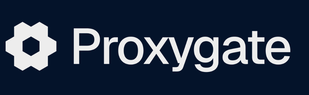 Proxygate brand name with hexagonal logo on dark blue background.