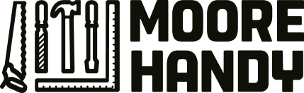 Moore Handy logo featuring tool icons including a drill bit, hammer, screwdriver, and measuring ruler.