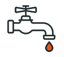 Illustration of a faucet with a single red water droplet dripping from the spout.