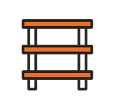 Icon of a wooden storage shelf with two levels supported by four legs.