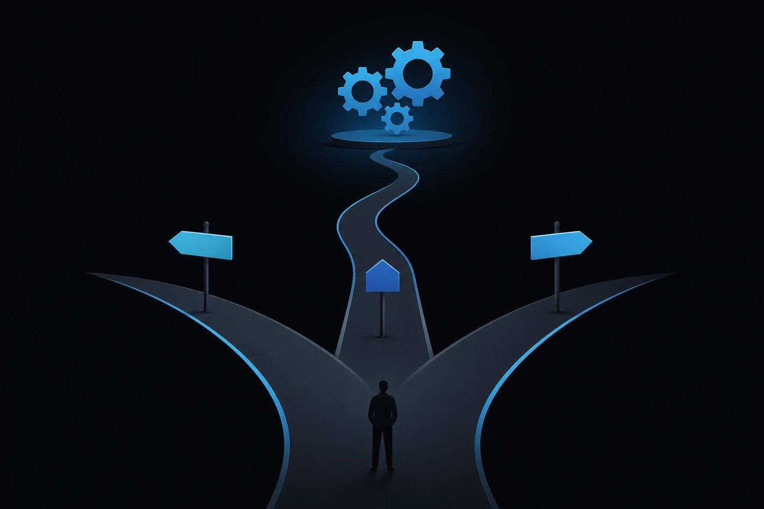 Illustration of a decision path choosing between three automation tools
