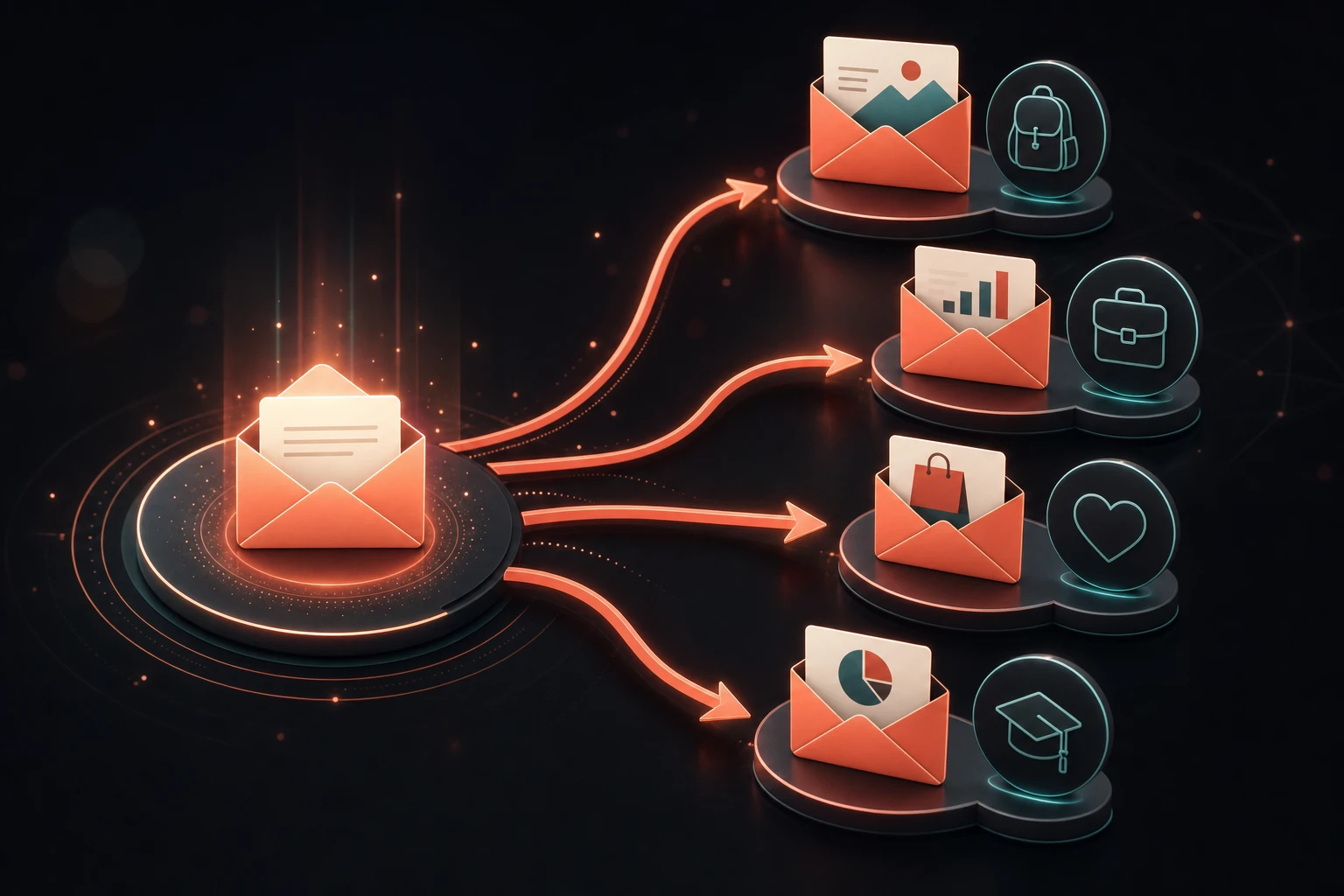 Illustration of one message personalised for several audience segments