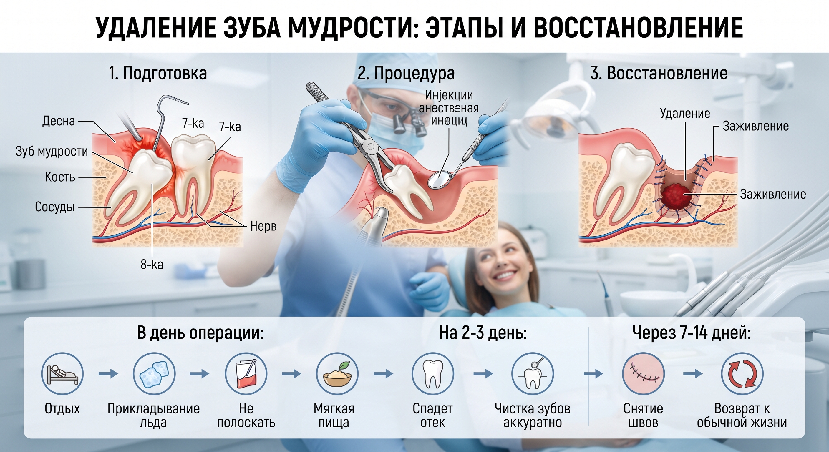 Как удаляют зуб мудрости: этапы процедуры и восстановление