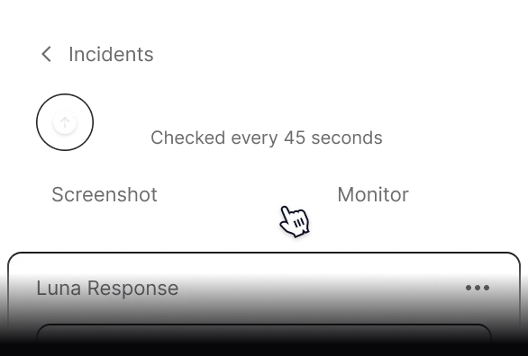 User interface panel featuring options labeled Screenshot, blank button with cursor pointer, and Monitor, with a small circular arrow icon on the left.