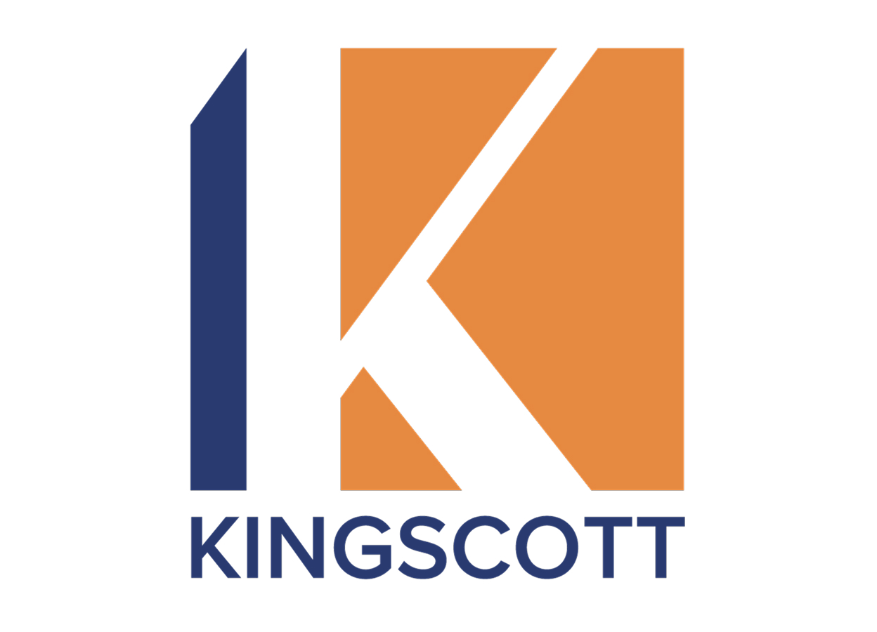 Kingscott logo with a stylized letter K in orange and blue above the company name.