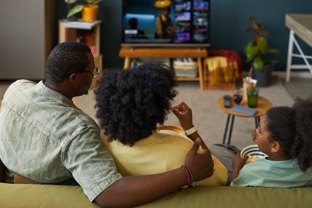 A family watching TV
