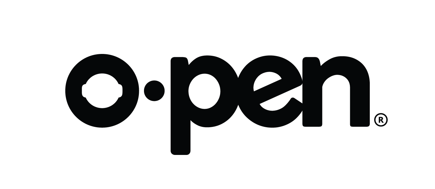 O.pen wordmark logo in black featuring a stylized 'O' with a dot and connected letters.