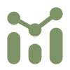 Green analytics icon with bar chart and connecting line nodes.