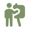Icon of a person pointing at a presentation board with writing.