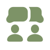 Icon of three people with overlapping speech bubbles representing collaboration.