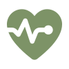 Green heart icon with a black heartbeat line inside, symbolizing health.