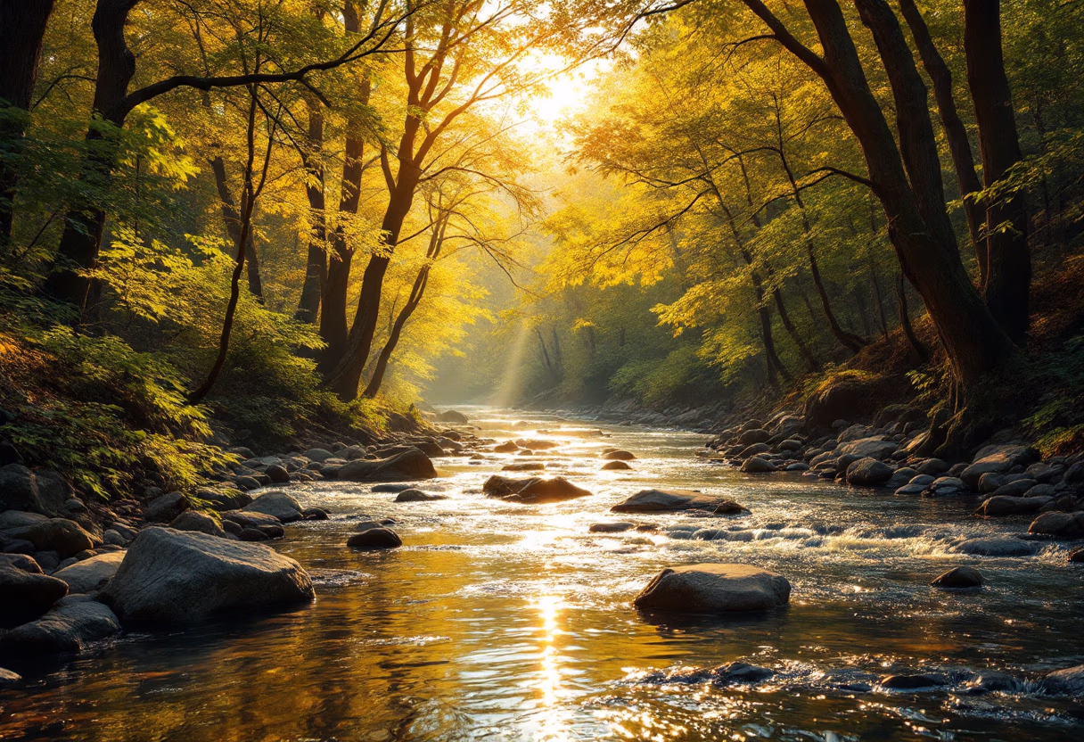 image of clean river running through a forest