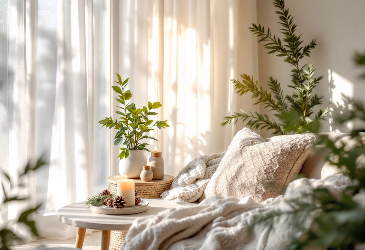 [background image] image of a home with seasonal decor for a cleaning service