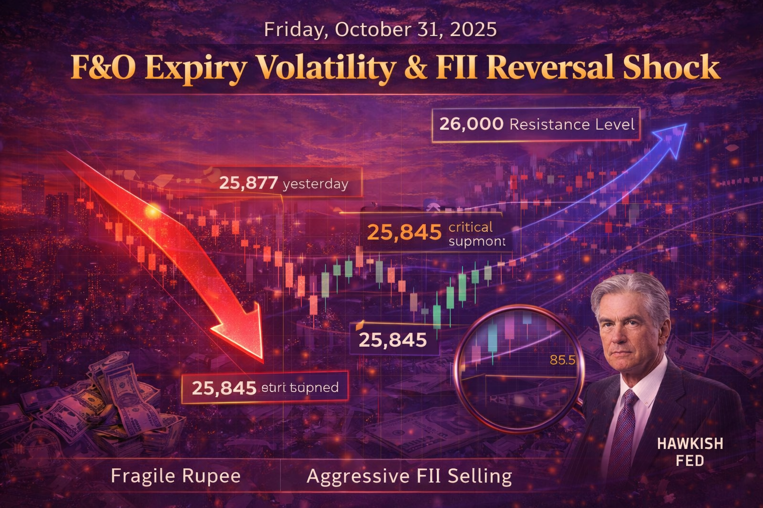 October 31, 2025 | F&O Expiry Volatility, FII Reversal Shock, and the 25,845 Make-or-Break Level
