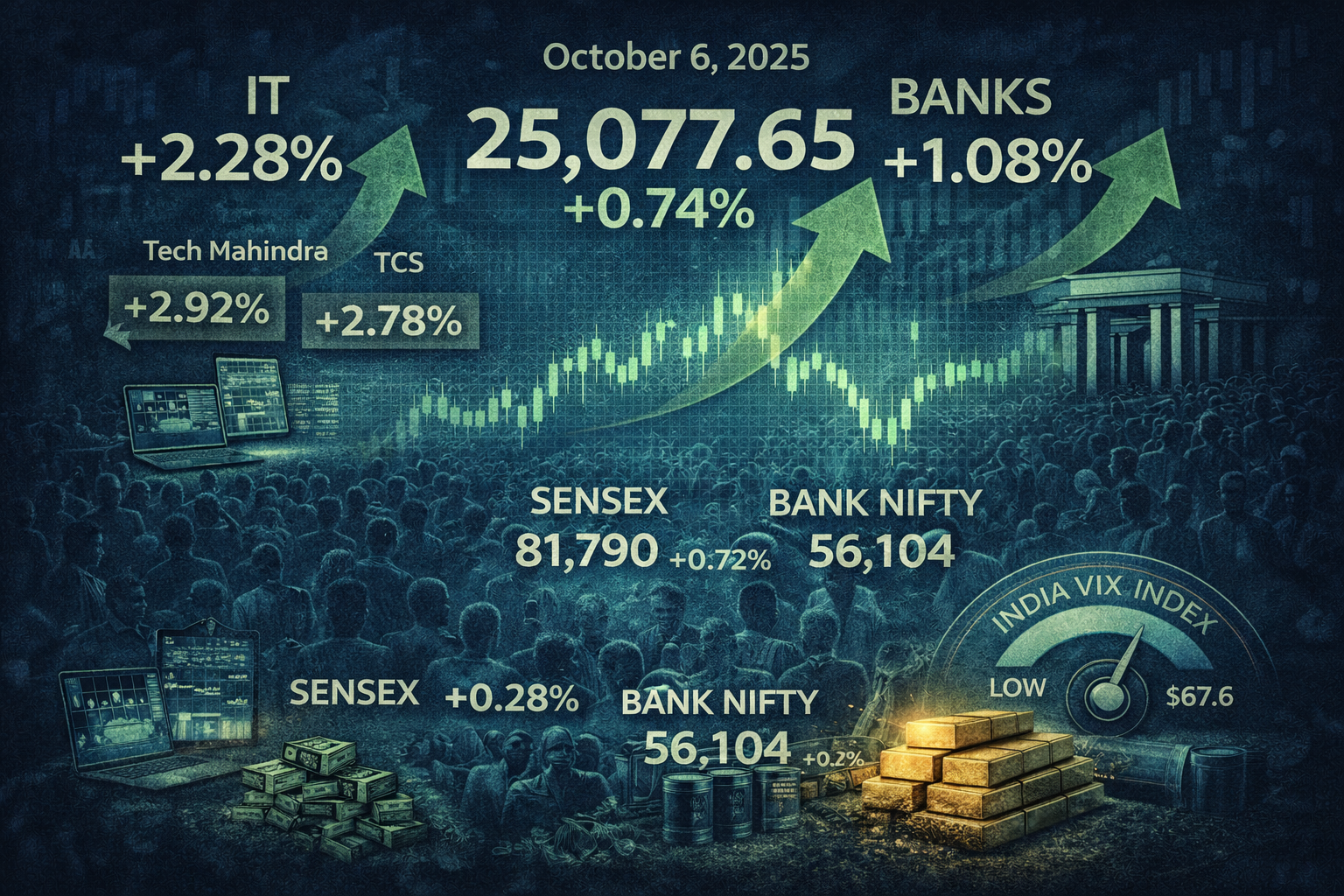 October 6, 2025 | IT-Led Breakout Above 25,000, Bank Nifty Strength, and Earnings-Week Signals