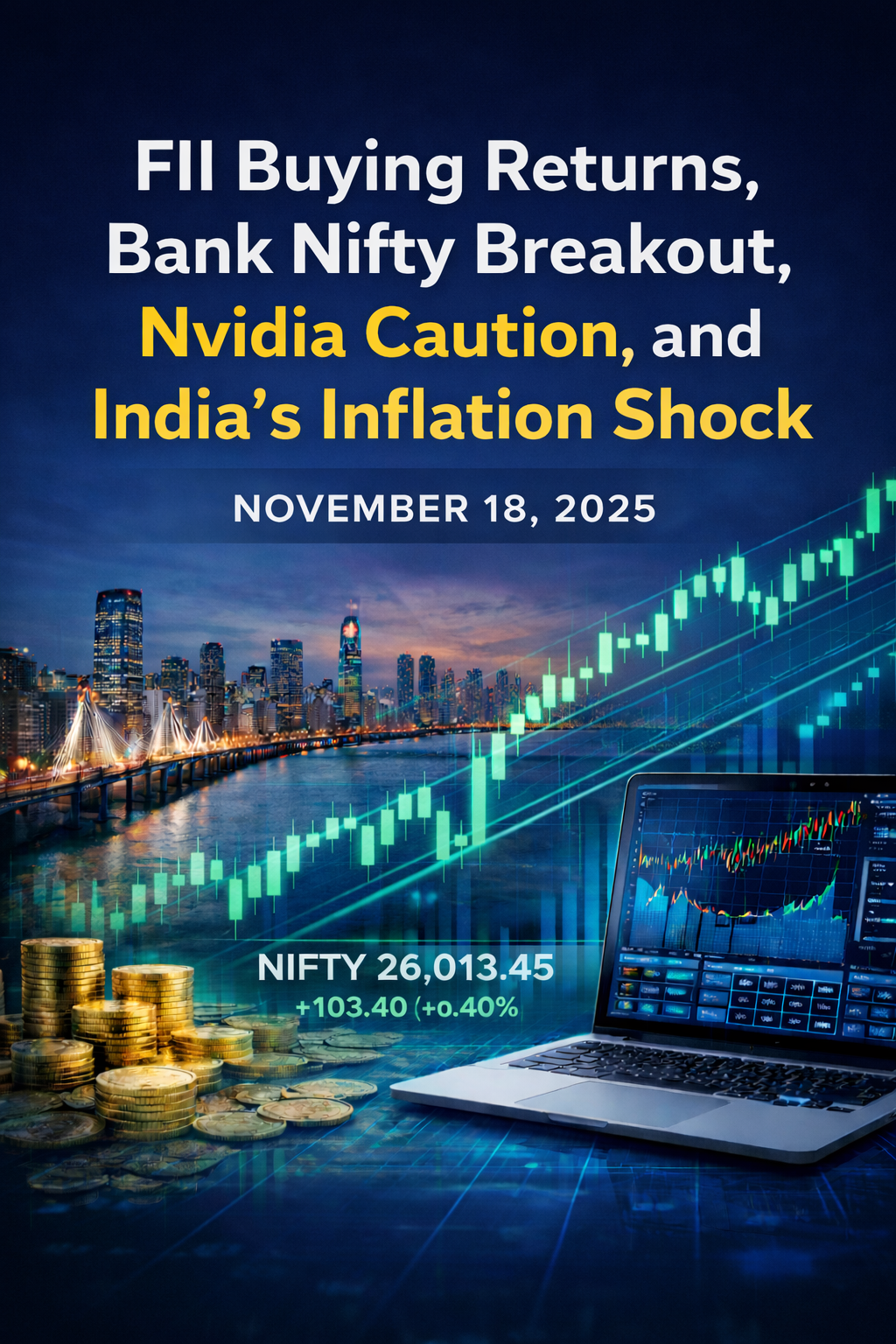 November 18, 2025 | FII Buying Returns, Bank Nifty Breakout, Nvidia Caution, and India’s Inflation Shock