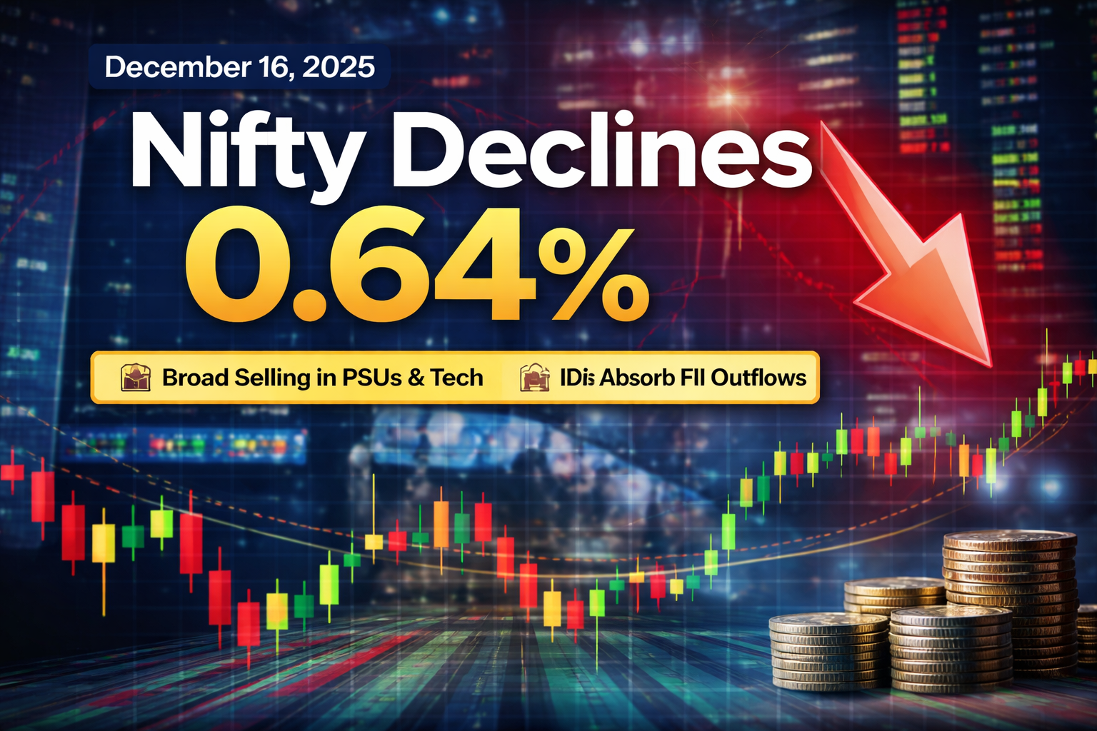 December 16, 2025 | Nifty Falls 0.64% to 25,860 as Broad-Based Distribution Hits PSUs, Defence and New-Age Tech While DIIs Offset Persistent FII Selling