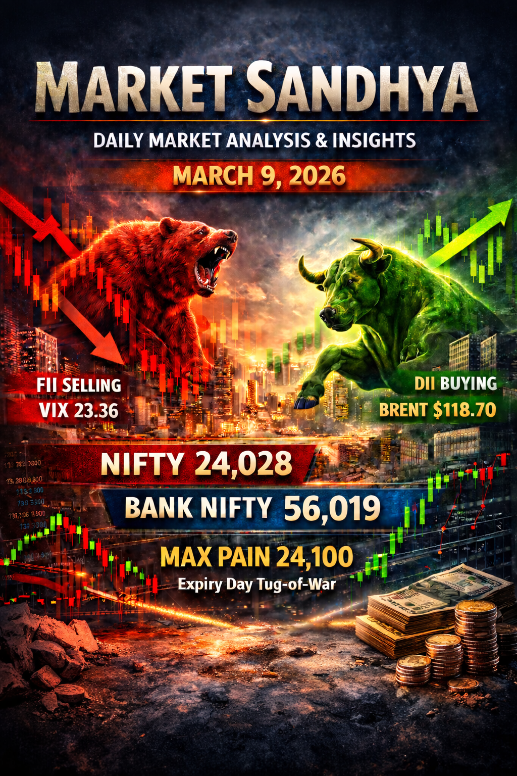 March 09, 2026 | Oil Shock Meets Expiry Gravity: DII Absorption Offsets FII Selling as Nifty Rebounds from Panic Lows