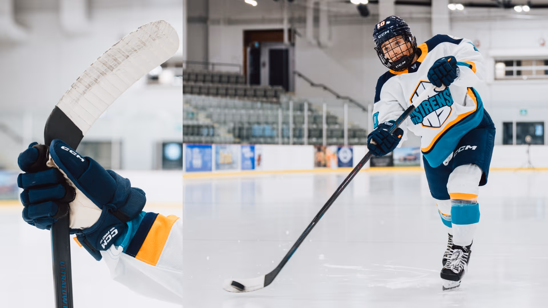 Person holding and shooting with ice hockey stick