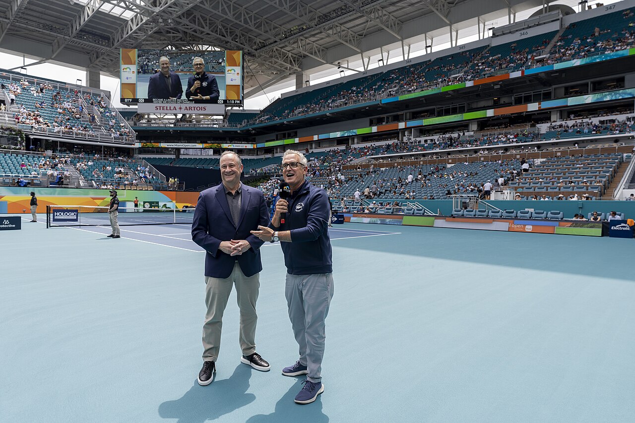 Second Gentleman Doug Emhoff attends the women’s singles quarterfinals at the Miami Open Tennis Tournament, Wednesday, M
