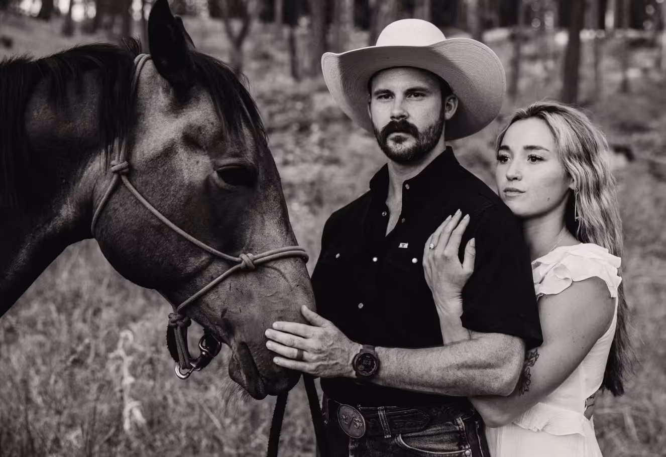 Bride and groom standing in Montana meadow at Highland Ranch