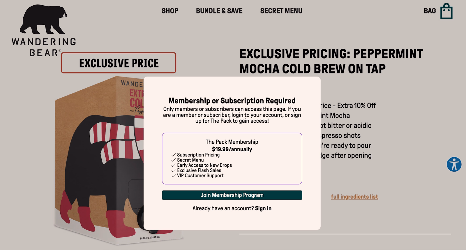 Highlighting subscription benefits in the website to incentive membership sign-ups